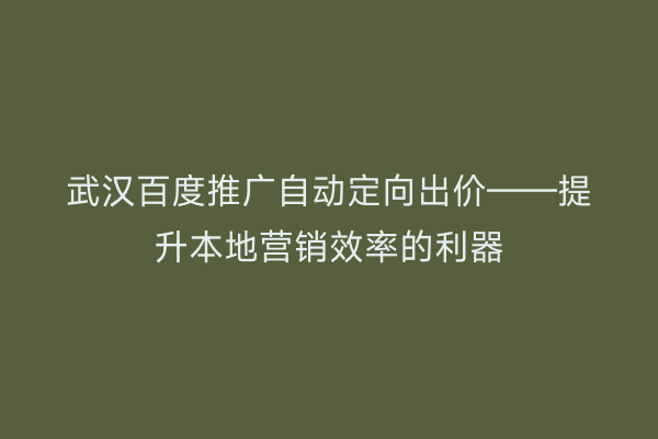 武汉百度推广自动定向出价——提升本地营销效率的利器