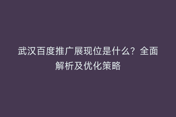 武汉百度推广展现位是什么？全面解析及优化策略