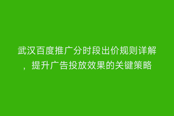 武汉百度推广分时段出价规则详解，提升广告投放效果的关键策略