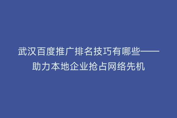 武汉百度推广排名技巧有哪些——助力本地企业抢占网络先机