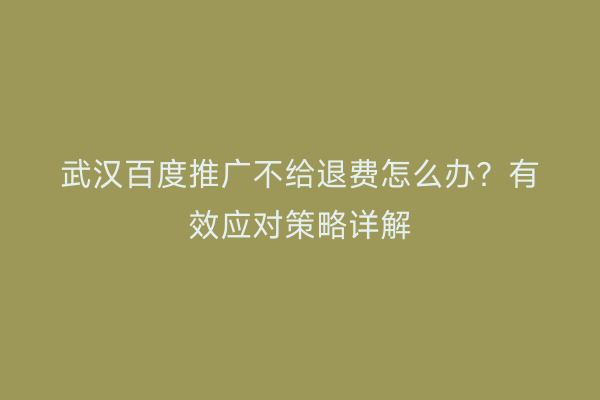 武汉百度推广不给退费怎么办？有效应对策略详解