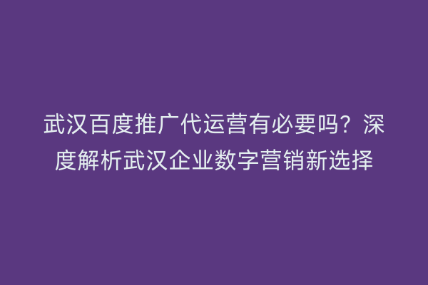 武汉百度推广代运营有必要吗？深度解析武汉企业数字营销新选择