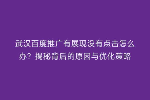 武汉百度推广有展现没有点击怎么办？揭秘背后的原因与优化策略