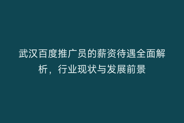 武汉百度推广员的薪资待遇全面解析，行业现状与发展前景