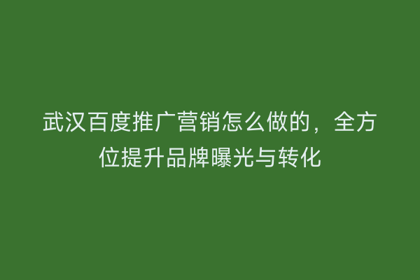 武汉百度推广营销怎么做的，全方位提升品牌曝光与转化