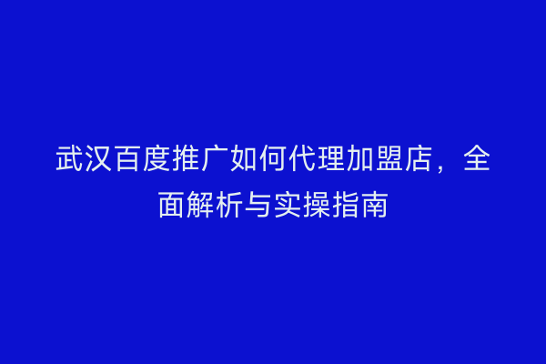 武汉百度推广如何代理加盟店，全面解析与实操指南