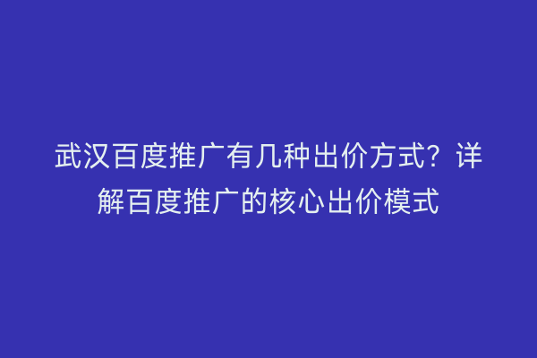 武汉百度推广有几种出价方式？详解百度推广的核心出价模式