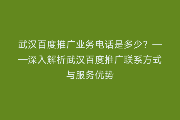 武汉百度推广业务电话是多少？——深入解析武汉百度推广联系方式与服务优势