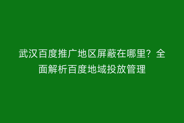 武汉百度推广地区屏蔽在哪里？全面解析百度地域投放管理
