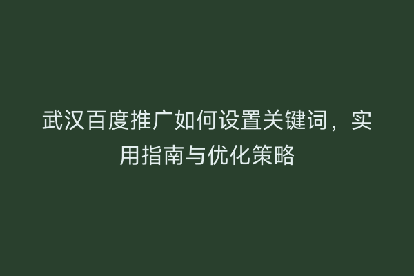 武汉百度推广如何设置关键词，实用指南与优化策略