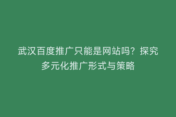 武汉百度推广只能是网站吗？探究多元化推广形式与策略