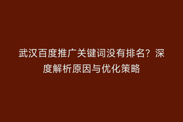 武汉百度推广关键词没有排名？深度解析原因与优化策略