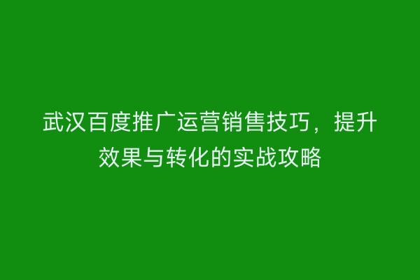武汉百度推广运营销售技巧，提升效果与转化的实战攻略