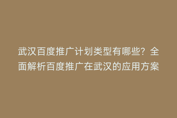 武汉百度推广计划类型有哪些？全面解析百度推广在武汉的应用方案