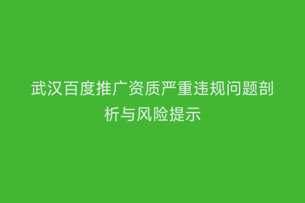 武汉百度推广资质严重违规问题剖析与风险提示