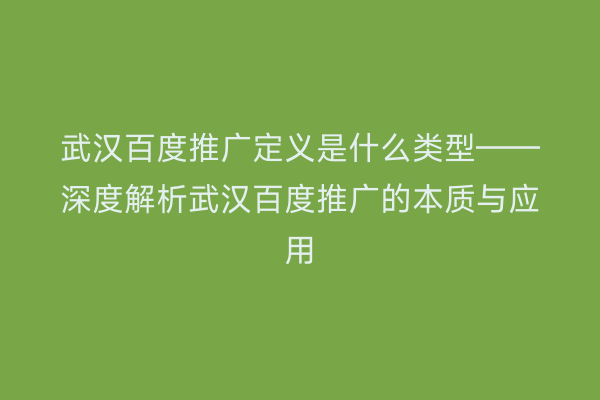 武汉百度推广定义是什么类型——深度解析武汉百度推广的本质与应用