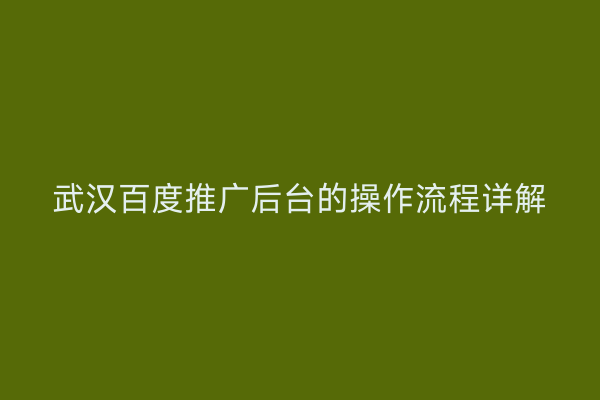 武汉百度推广后台的操作流程详解