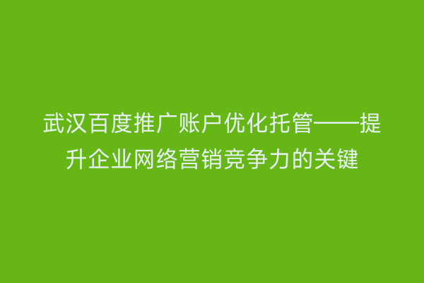 武汉百度推广账户优化托管——提升企业网络营销竞争力的关键