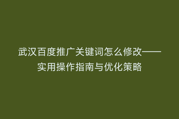 武汉百度推广关键词怎么修改——实用操作指南与优化策略