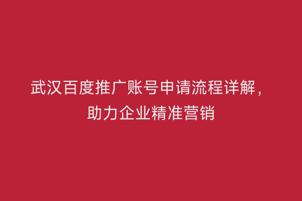 武汉百度推广账号申请流程详解，助力企业精准营销