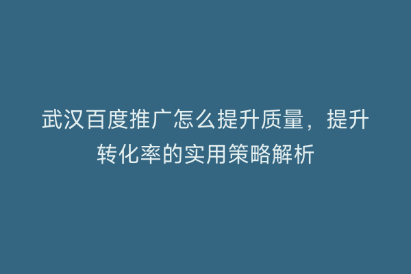 武汉百度推广怎么提升质量，提升转化率的实用策略解析