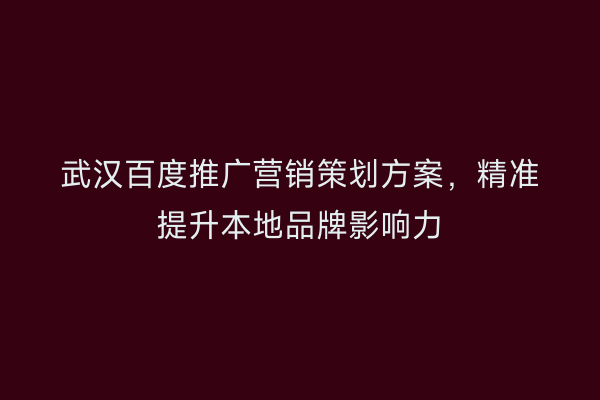 武汉百度推广营销策划方案，精准提升本地品牌影响力