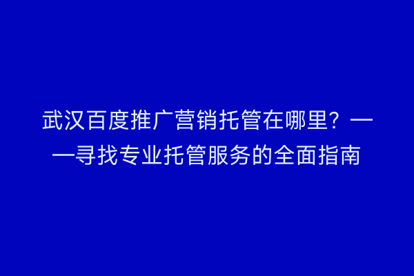 武汉百度推广营销托管在哪里？——寻找专业托管服务的全面指南