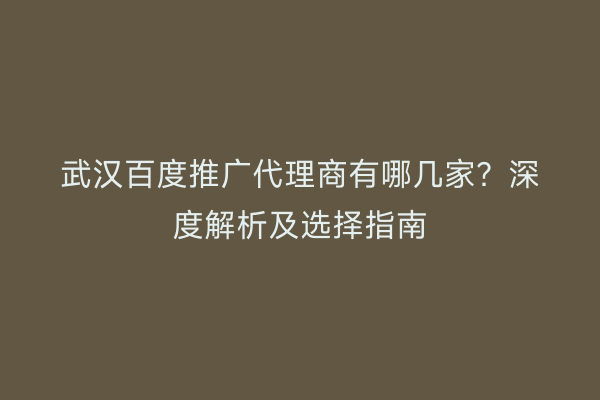 武汉百度推广代理商有哪几家？深度解析及选择指南