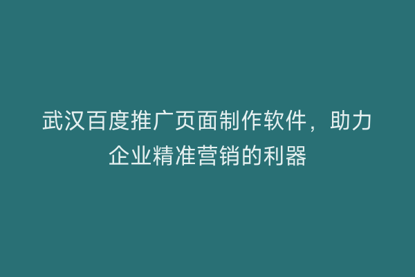 武汉百度推广页面制作软件，助力企业精准营销的利器