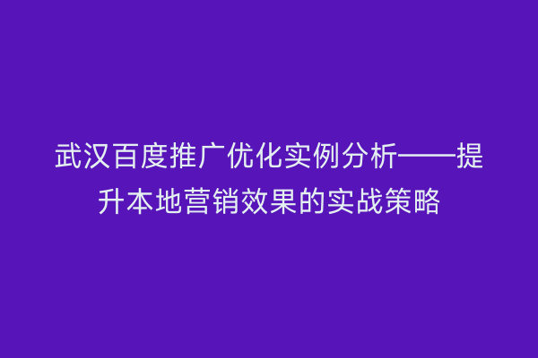 武汉百度推广优化实例分析——提升本地营销效果的实战策略