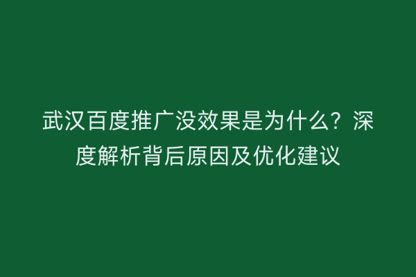 武汉百度推广没效果是为什么？深度解析背后原因及优化建议