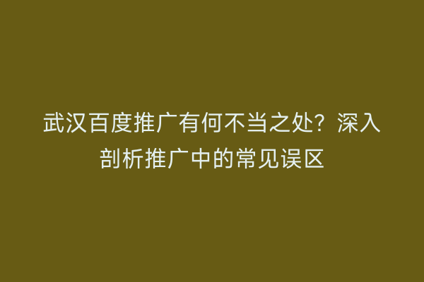 武汉百度推广有何不当之处？深入剖析推广中的常见误区