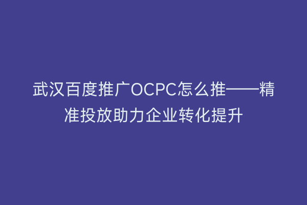 武汉百度推广OCPC怎么推——精准投放助力企业转化提升