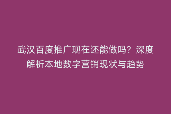 武汉百度推广现在还能做吗？深度解析本地数字营销现状与趋势