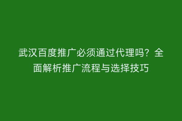武汉百度推广必须通过代理吗？全面解析推广流程与选择技巧