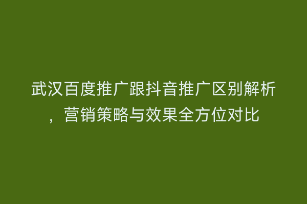 武汉百度推广跟抖音推广区别解析，营销策略与效果全方位对比