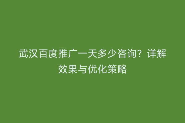 武汉百度推广一天多少咨询？详解效果与优化策略