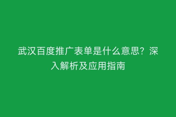 武汉百度推广表单是什么意思？深入解析及应用指南