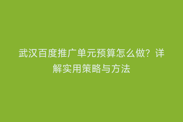 武汉百度推广单元预算怎么做？详解实用策略与方法