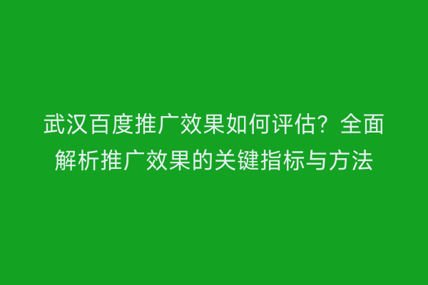 武汉百度推广效果如何评估？全面解析推广效果的关键指标与方法