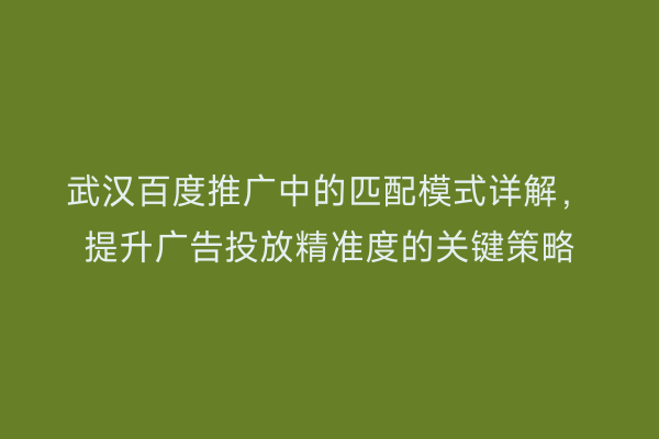 武汉百度推广中的匹配模式详解，提升广告投放精准度的关键策略