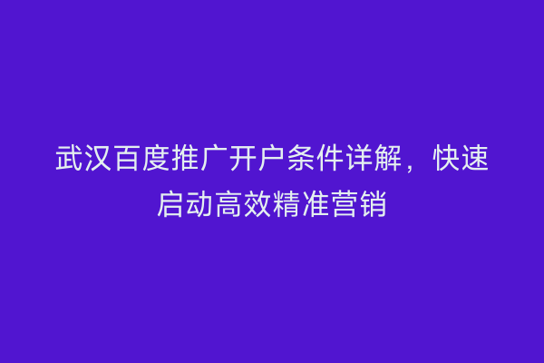 武汉百度推广开户条件详解，快速启动高效精准营销