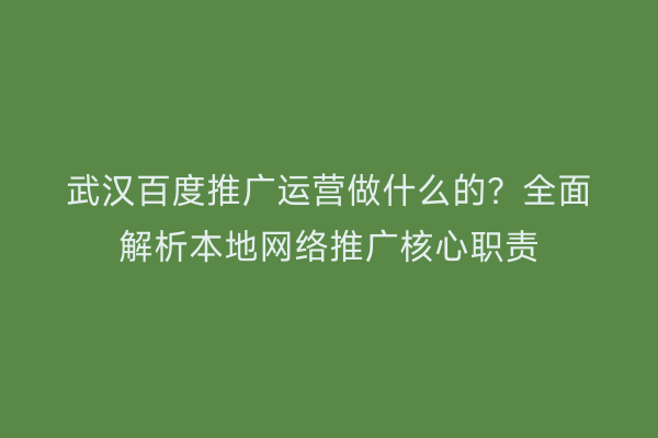 武汉百度推广运营做什么的？全面解析本地网络推广核心职责