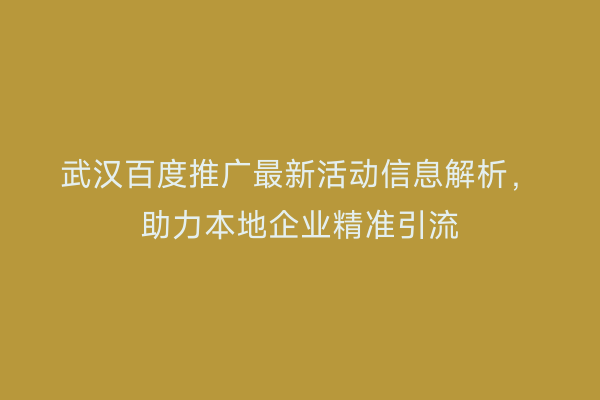 武汉百度推广最新活动信息解析，助力本地企业精准引流