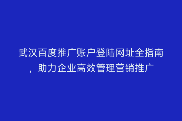 武汉百度推广账户登陆网址全指南，助力企业高效管理营销推广