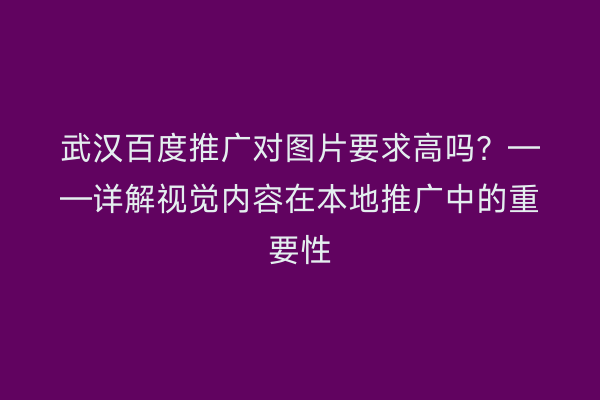 武汉百度推广对图片要求高吗？——详解视觉内容在本地推广中的重要性