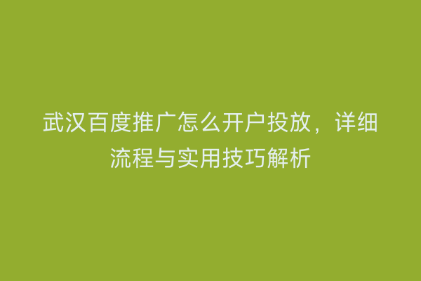 武汉百度推广怎么开户投放，详细流程与实用技巧解析
