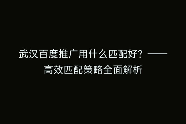 武汉百度推广用什么匹配好？——高效匹配策略全面解析