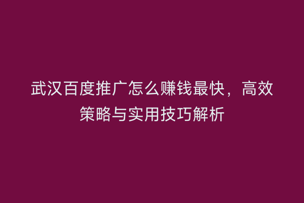 武汉百度推广怎么赚钱最快，高效策略与实用技巧解析