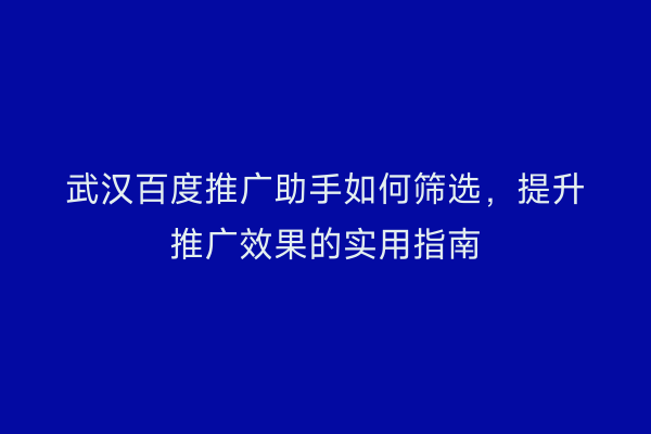 武汉百度推广助手如何筛选，提升推广效果的实用指南